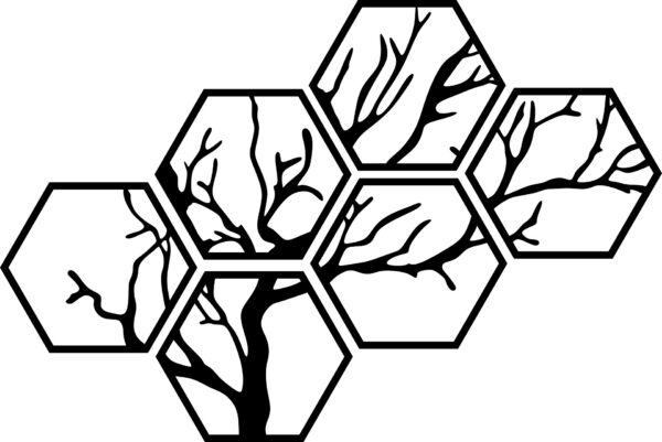 Cuadro Árbol Hexagonal – 6 piezas, 130 × 90 cm